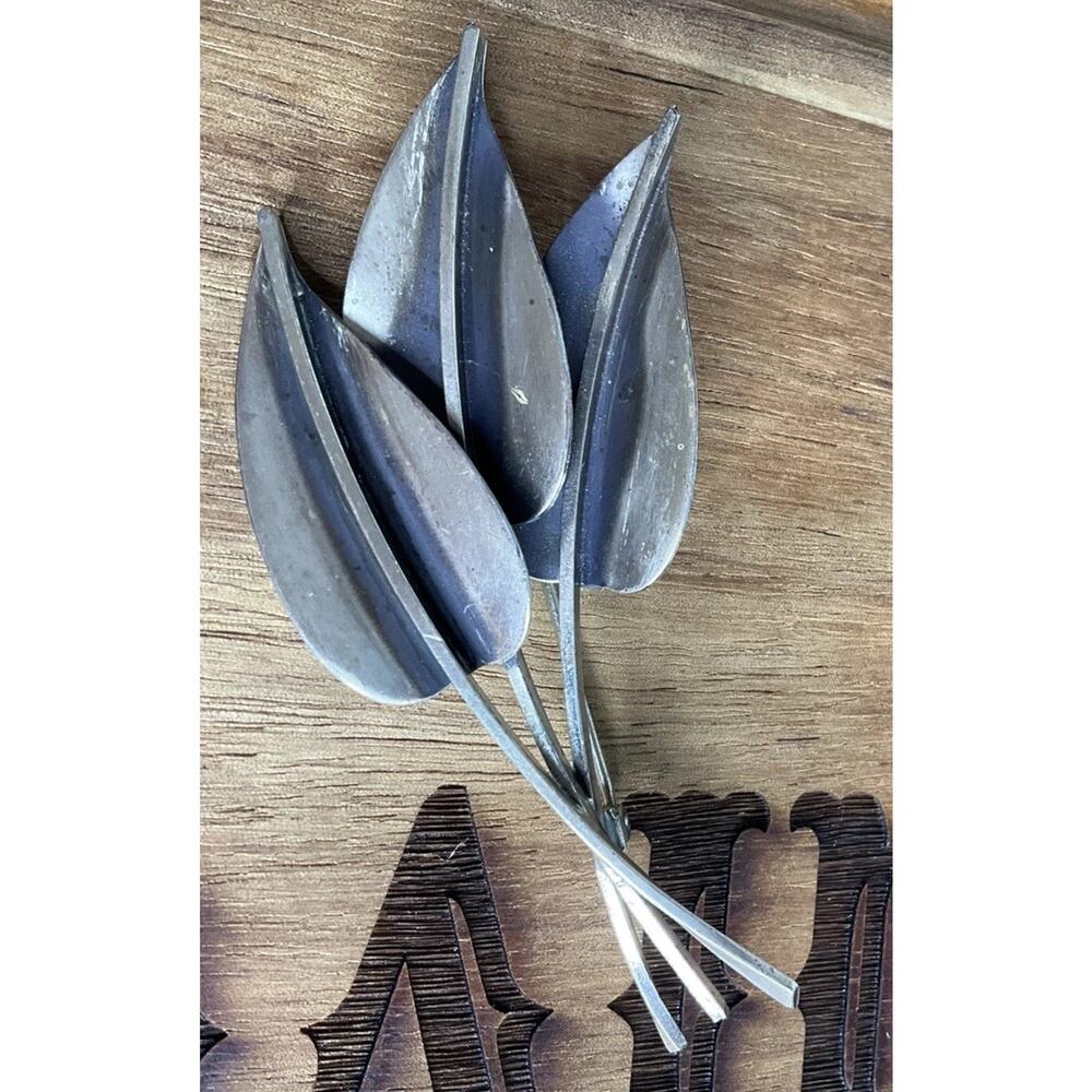 Vintage Jewelart Sterling Silver Leaf Brooch Mid Century Modern Pin 3.25”